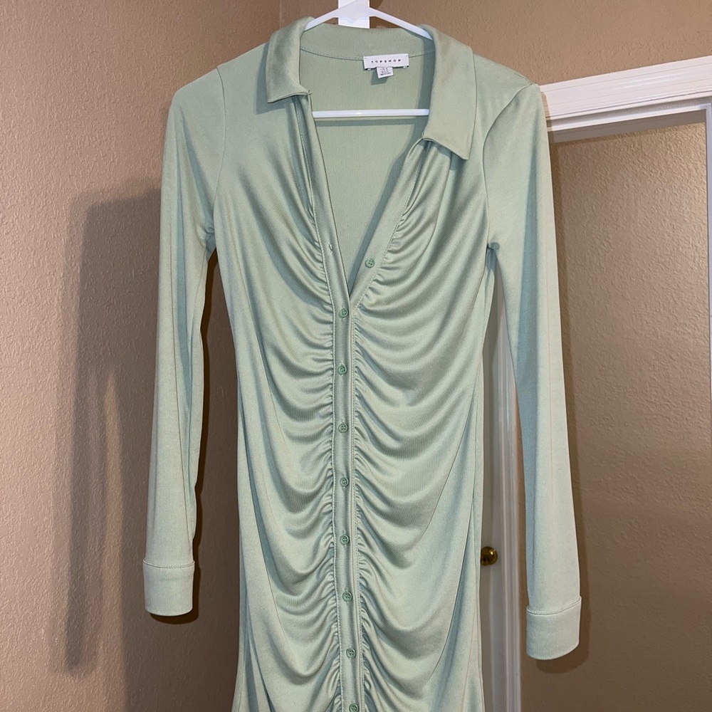 Top shop- sage button down long sleeve mini dress size 4